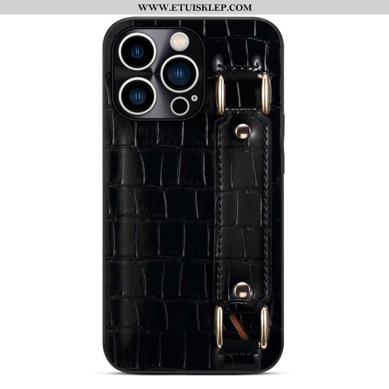 Etui do iPhone 14 Pro Etui Na Karty Z Paskiem Podtrzymującym Krokodyla